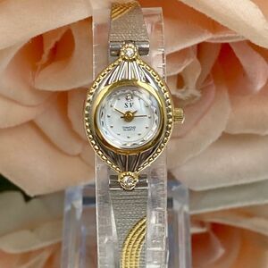 Vintage Sergio Valente Diamond Accented Dial Two-Tone Dainty Dress Watch